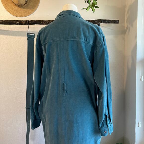 Vintage Blue Cotton Corduroy Utility Zipper Collared Shirt Belt Dress Size Small - Picture 6 of 16